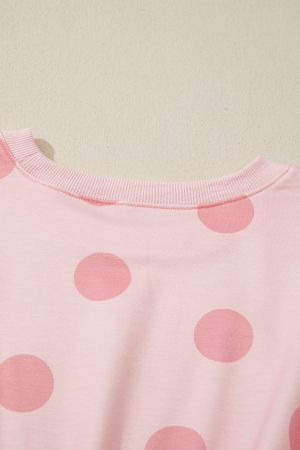 Women’s Pink Polka Dot Dress with Long Sleeves and Relaxed Fit