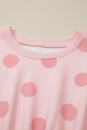 Women’s Pink Polka Dot Dress with Long Sleeves and Relaxed Fit