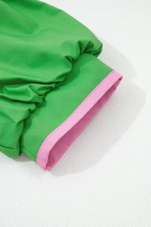 Women’s Green Dress with Pink Details and Puff Sleeves