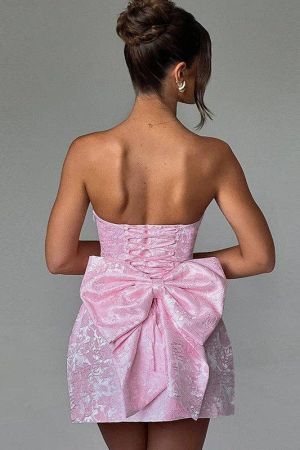 Women's Elegant Pink Strapless Mini Dress with Bow
