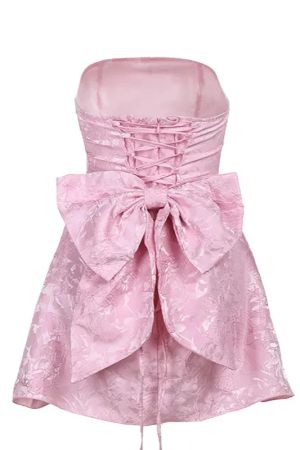 Women's Elegant Pink Strapless Mini Dress with Bow