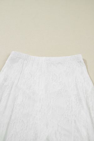 Women's White Long Lace Skirt with Floral Pattern