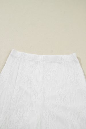 Women's White Long Lace Skirt with Floral Pattern