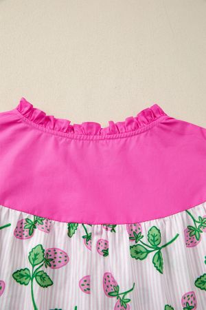 Women's Strawberry Print Blouse with Pink Accents