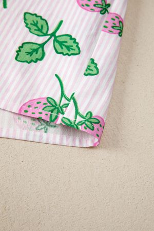 Women's Strawberry Print Blouse with Pink Accents