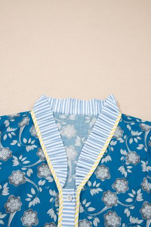 Women's Cotton Floral Print Dress with Striped Details