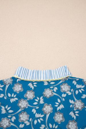 Women's Cotton Floral Print Dress with Striped Details