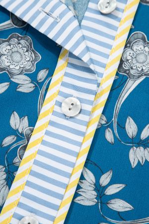 Women's Cotton Floral Print Dress with Striped Details