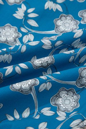 Women's Cotton Floral Print Dress with Striped Details