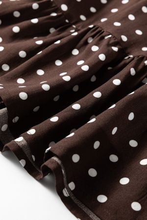 Women's Brown Polka Dot Wrap Dress with Long Sleeves