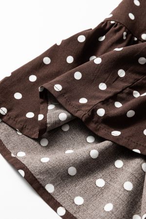 Women's Brown Polka Dot Wrap Dress with Long Sleeves