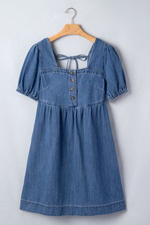 Дамска дънкова рокля с копчета и свободна кройка