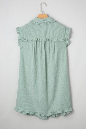 Women's Light Green Striped Cotton Shirt Dress