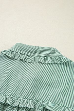 Women's Light Green Striped Cotton Shirt Dress
