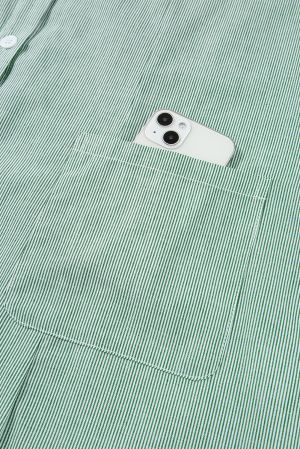 Women's Light Green Striped Cotton Shirt Dress