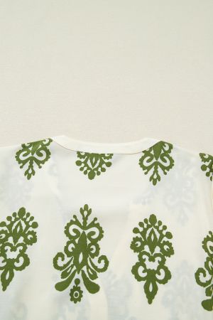 Women’s Light Beige Shirt with Green Print and Tie Detail