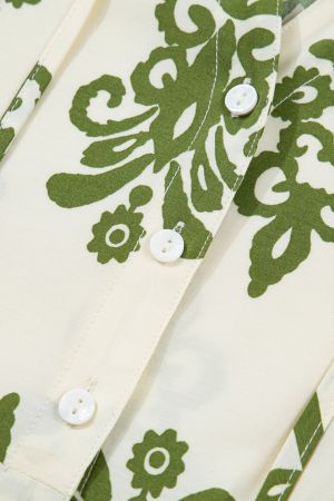 Women’s Light Beige Shirt with Green Print and Tie Detail