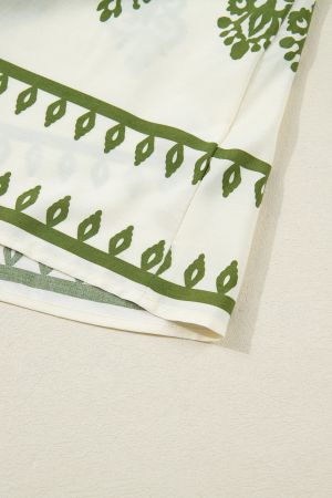Women’s Light Beige Shirt with Green Print and Tie Detail