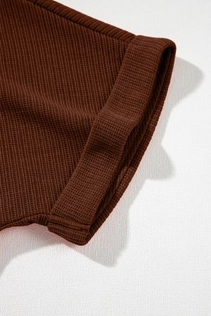 Women’s Brown Romper with V-Neck and Pockets
