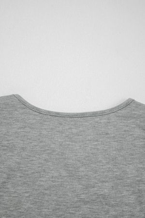 Women’s Grey Blouse with Crossed Neckline and White Lace Sleeves