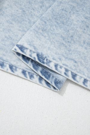 Дамска светлосиня дънкова блуза с къдрички