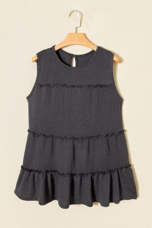 Women's Relaxed Grey Sleeveless Top with Ruffles
