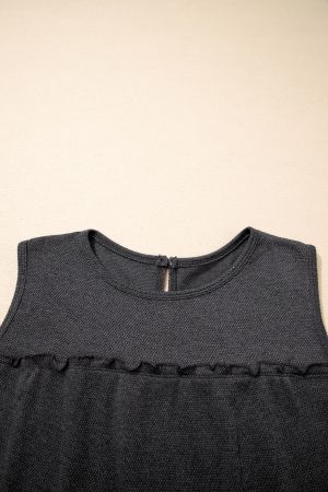 Women's Relaxed Grey Sleeveless Top with Ruffles