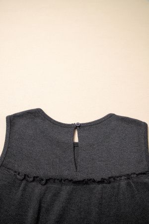 Women's Relaxed Grey Sleeveless Top with Ruffles