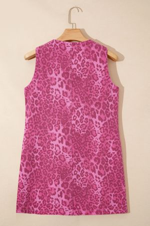 Women’s Pink Denim Dress with Leopard Print