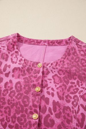 Women’s Pink Denim Dress with Leopard Print