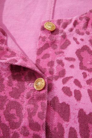 Women’s Pink Denim Dress with Leopard Print