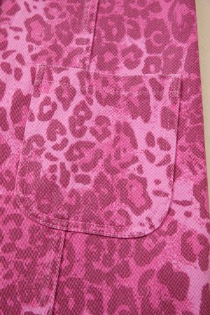 Women’s Pink Denim Dress with Leopard Print
