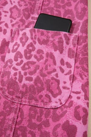 Women’s Pink Denim Dress with Leopard Print
