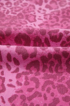 Women’s Pink Denim Dress with Leopard Print