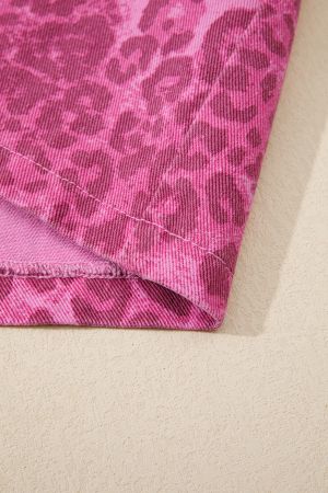 Women’s Pink Denim Dress with Leopard Print