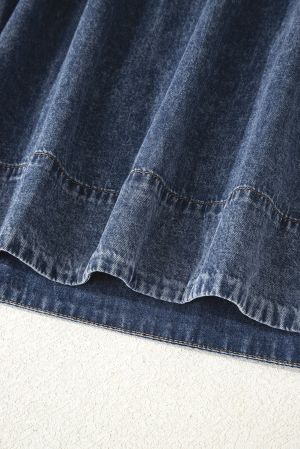Women's Loose Denim Dress with Pleated Front, Pockets & Long Sleeves
