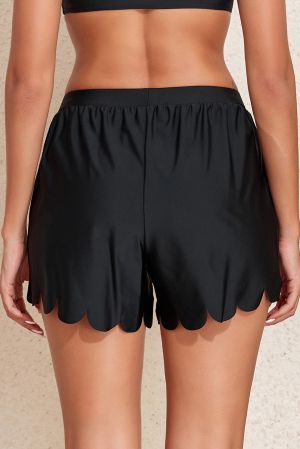 Women's Swim Shorts with Scalloped Hem and Adjustable Waist