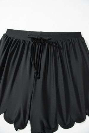Women's Swim Shorts with Scalloped Hem and Adjustable Waist