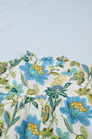 Women's Floral Print Dress with V-Neck and Ruffle Sleeves