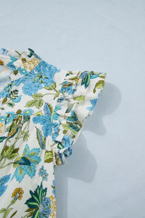 Women's Floral Print Dress with V-Neck and Ruffle Sleeves