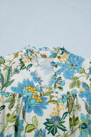Women's Floral Print Dress with V-Neck and Ruffle Sleeves