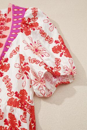 Women’s Floral Print Dress with Ruffle Detail and Puff Sleeves