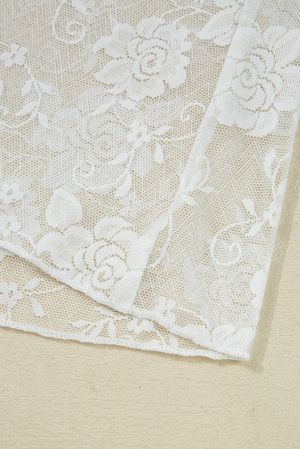 Women’s White Elegant Floral Lace Top with Long Sleeves 