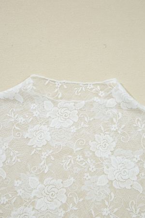 Women’s White Elegant Floral Lace Top with Long Sleeves 
