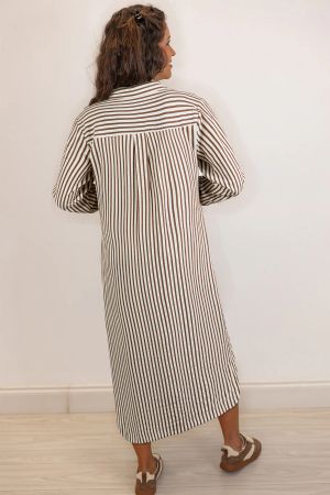 Women's Striped Shirt Dress with Collar and Pockets