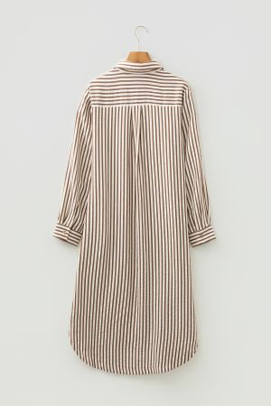 Women's Striped Shirt Dress with Collar and Pockets