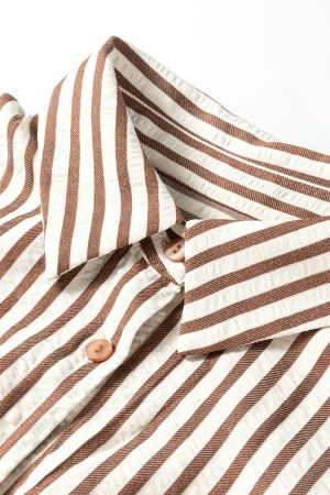 Women's Striped Shirt Dress with Collar and Pockets