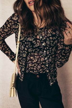 Women's 2-Piece Mesh Set – Floral Tank Top and Cardigan