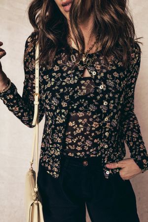 Women's 2-Piece Mesh Set – Floral Tank Top and Cardigan
