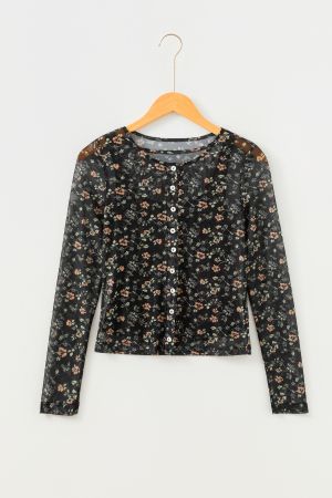 Women's 2-Piece Mesh Set – Floral Tank Top and Cardigan
